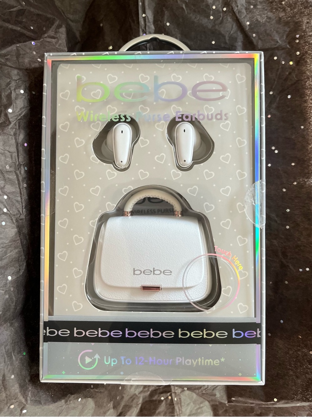 Bebe Wireless Earbuds w/ Matching White Purse Charging Case NIB